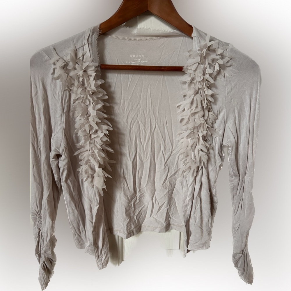 Women's lightweight, feather-like cardigan, Grey, Sz Petite Small